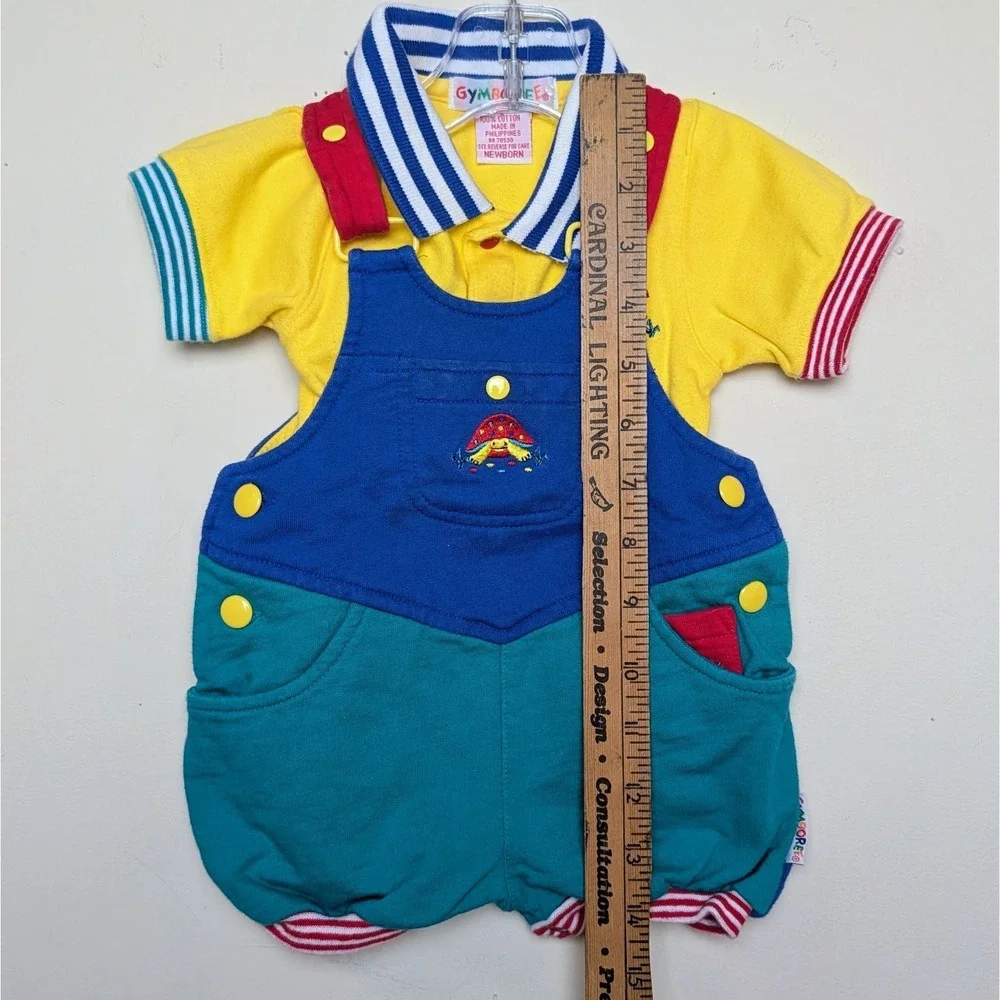 VTG Gymboree Turtle Bubble Overalls Shirt 2pc Set‎ Rainbow Tag 90s Baby Newborn